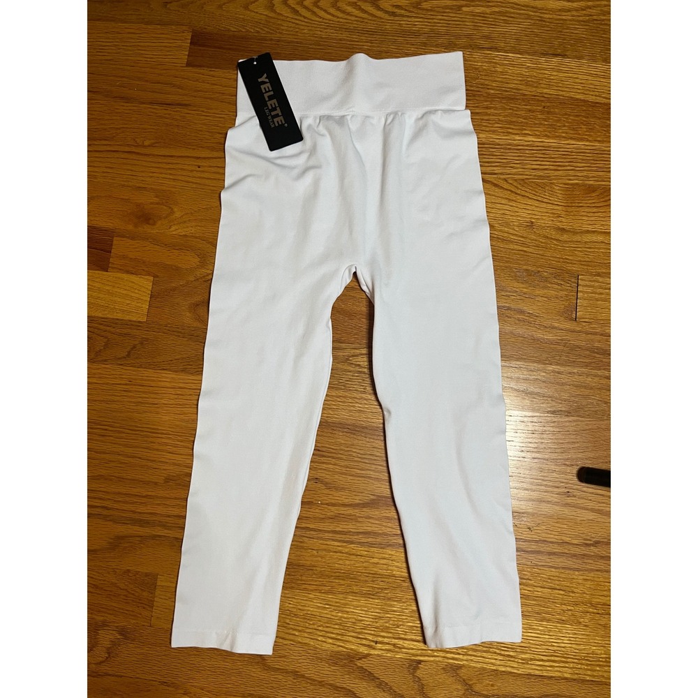 Yelete Women White Seamless Cropped Leggings High Waist Capri One Size NWT